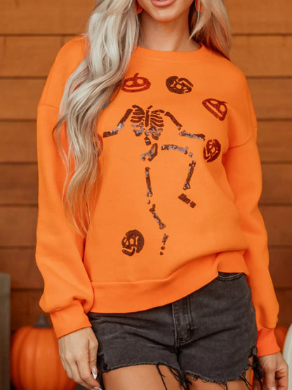 Dancing Critters Sequin Halloween Crewneck Sweatshirt - Orange - View 1