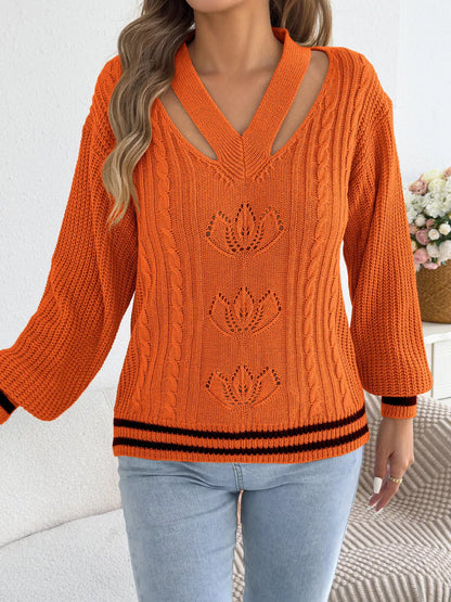 Cutout Cable Knit Sweater - Orange - View 4