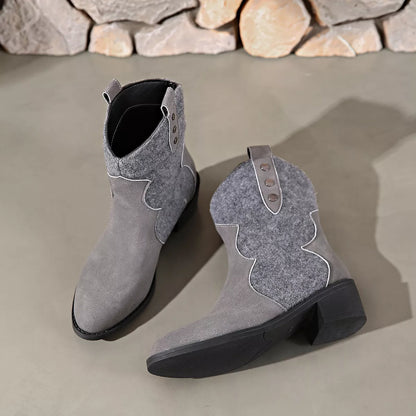 Point Toe Block Heels Boots - Dark Gray - View 3