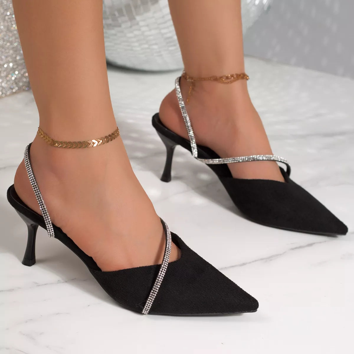 Point Toe Kitten Heels Sandals - Black - View 10
