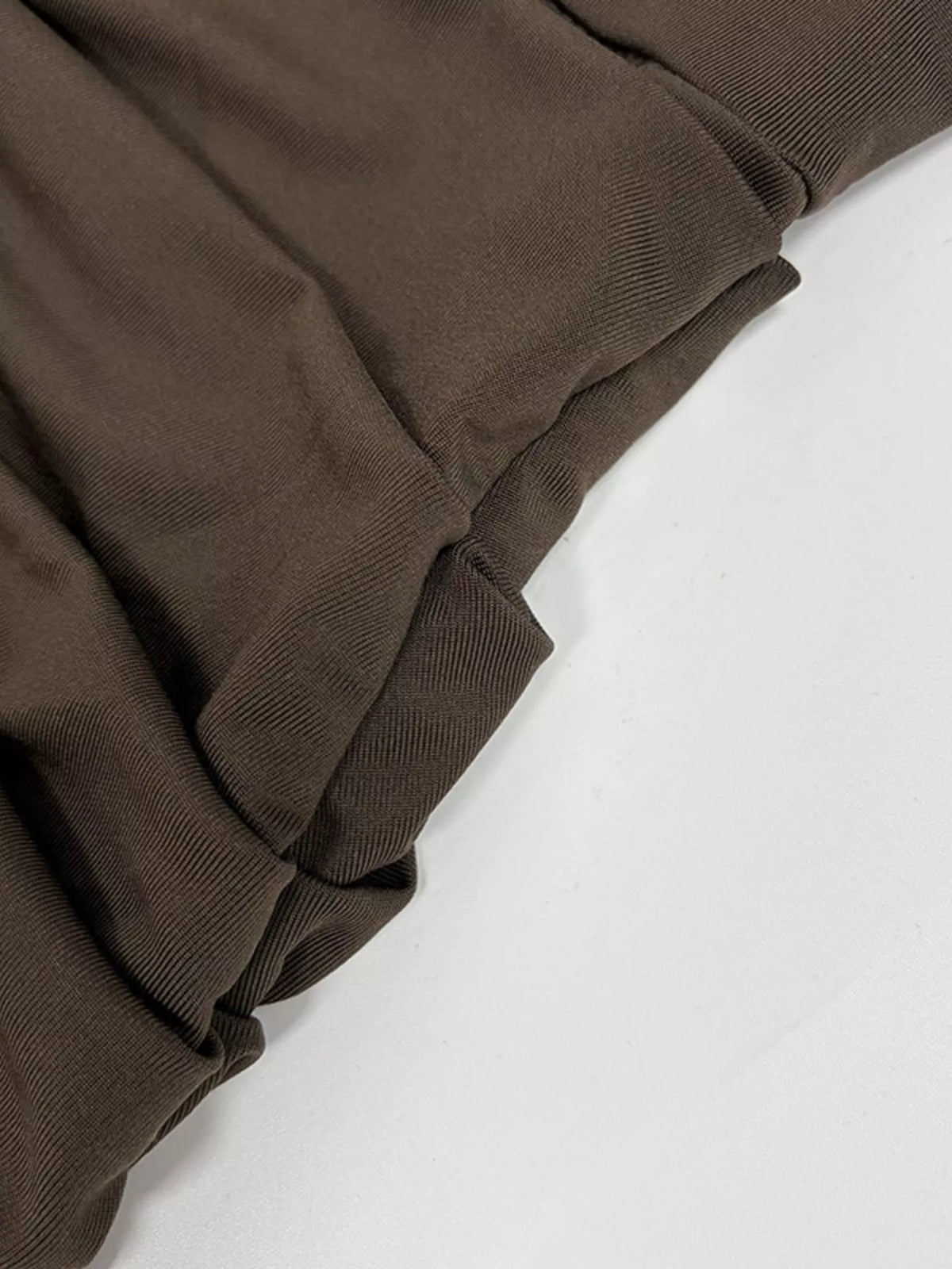 Mock Neck Ruched Bodycon Mini Dress - Coffee Brown - View 3