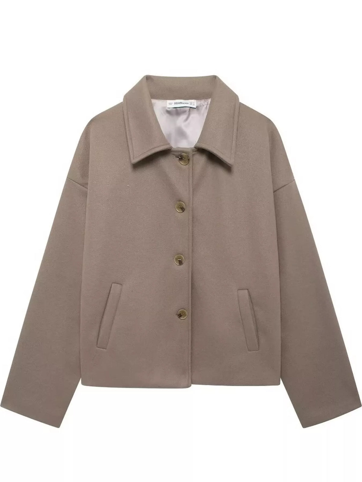 Button-Up Dropped Shoulder Outerwear - Taupe - View 5