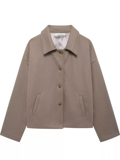Button-Up Dropped Shoulder Outerwear - Taupe - View 5