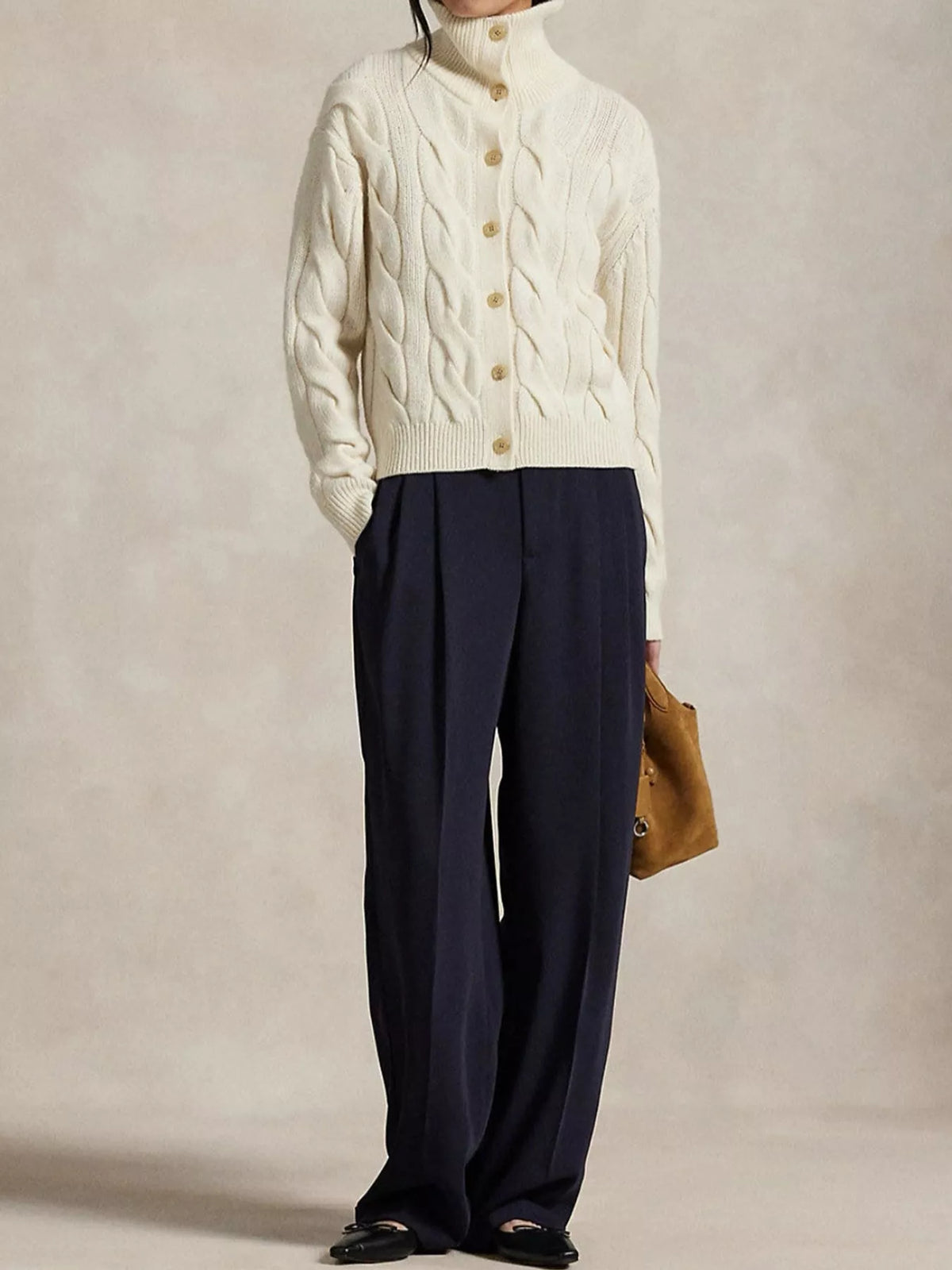 Cable Knit Button Up Cardigan - Baby White - View 2