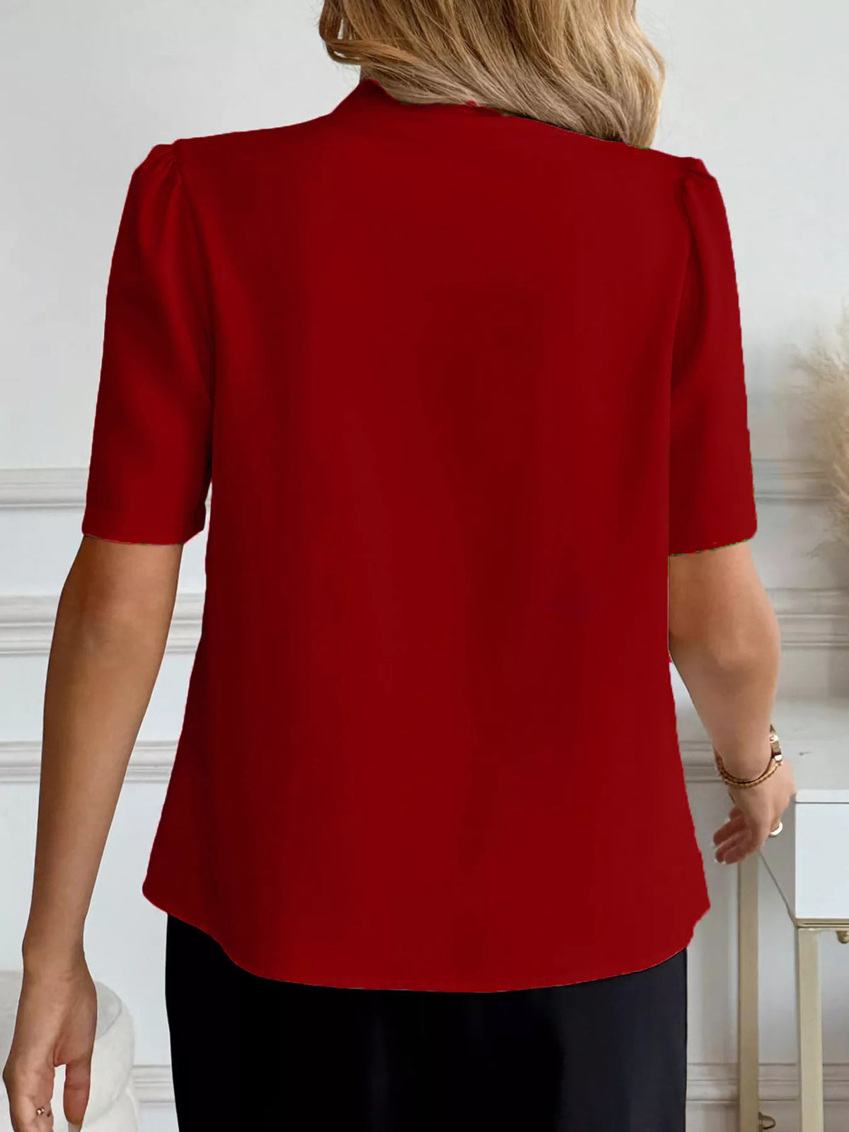 V-Neck Button-Down Shirt - Burgundy - View 21