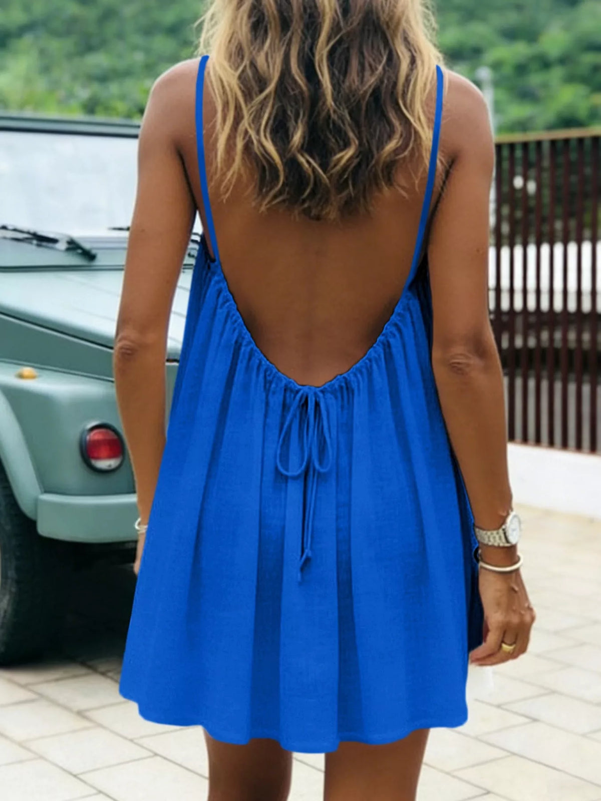Full Size Backless Spaghetti Strap A-Line Mini Dress Plus Size - Royal Blue-Style C - View 13