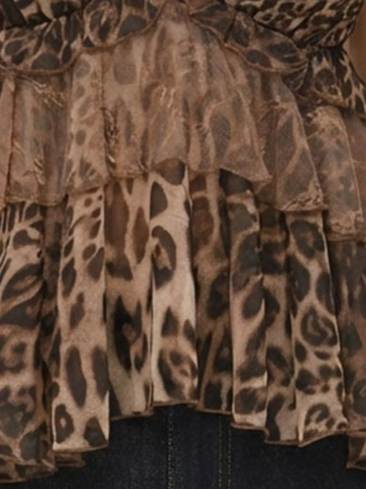 Ruffled Lace Trim Cami - Leopard Print - View 3