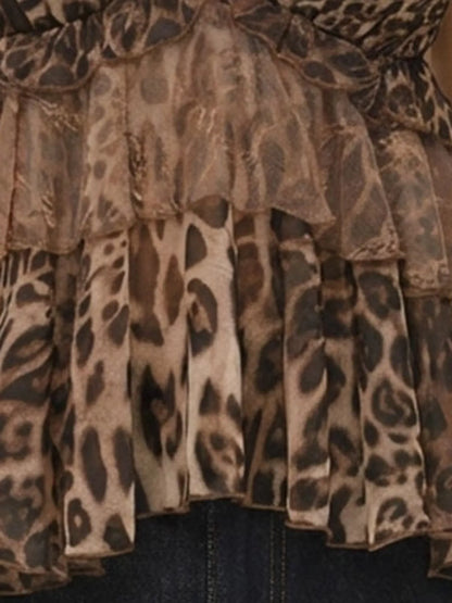 Ruffled Lace Trim Cami - Leopard Print - View 3