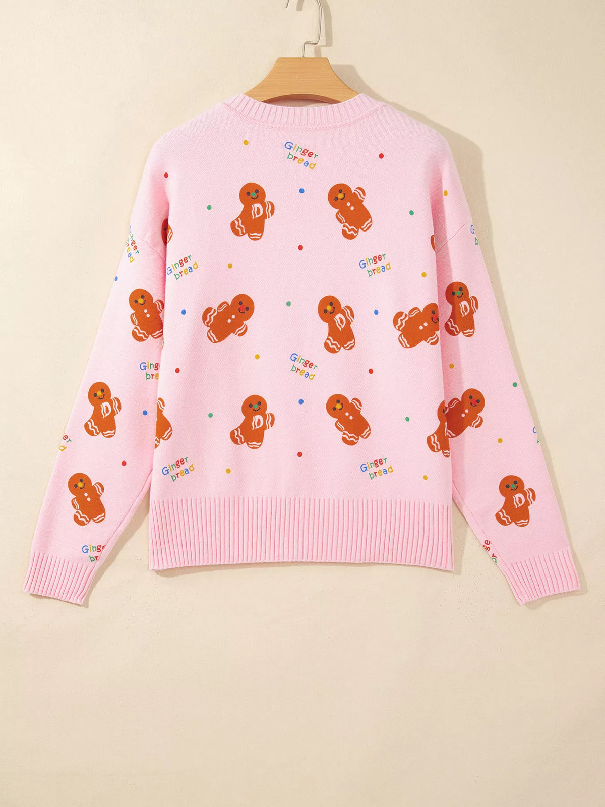 Gingerbread Pattern Long Sleeve Round Neck Sweater - Blush Pink - View 4