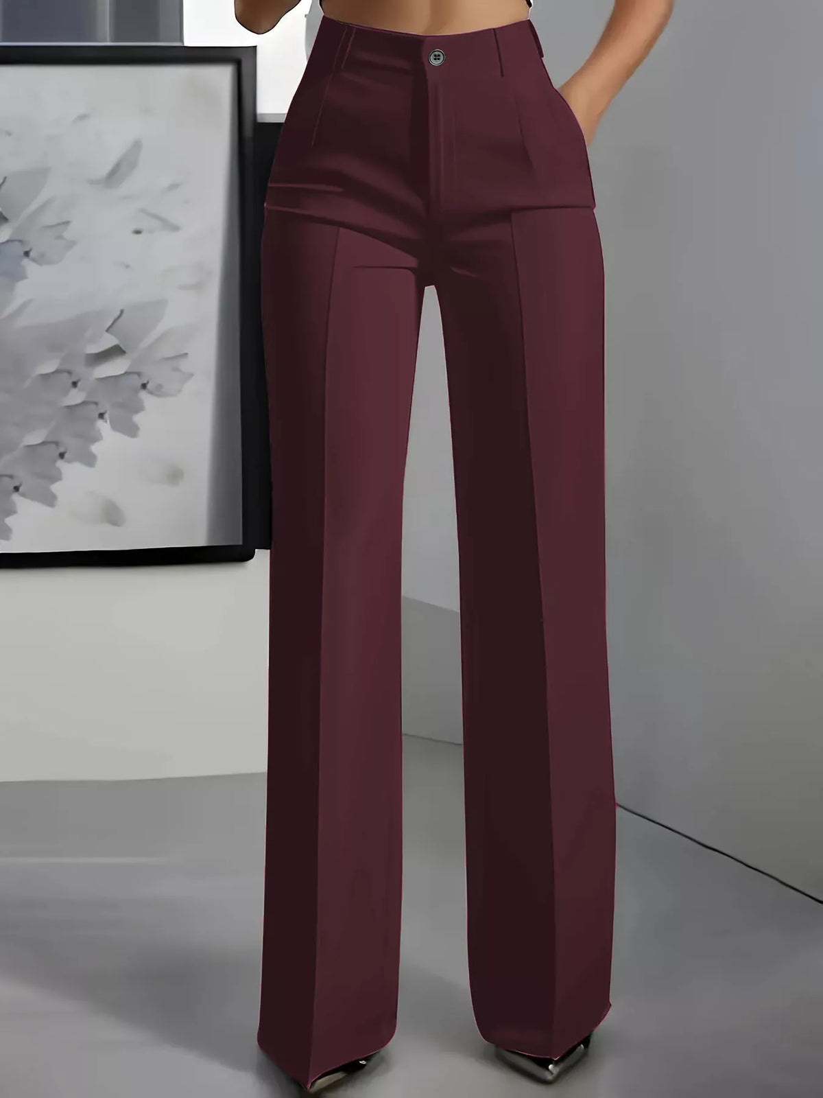 Full Size High-Waisted Wide-Leg Pants Plus Size - Wine Red - View 1