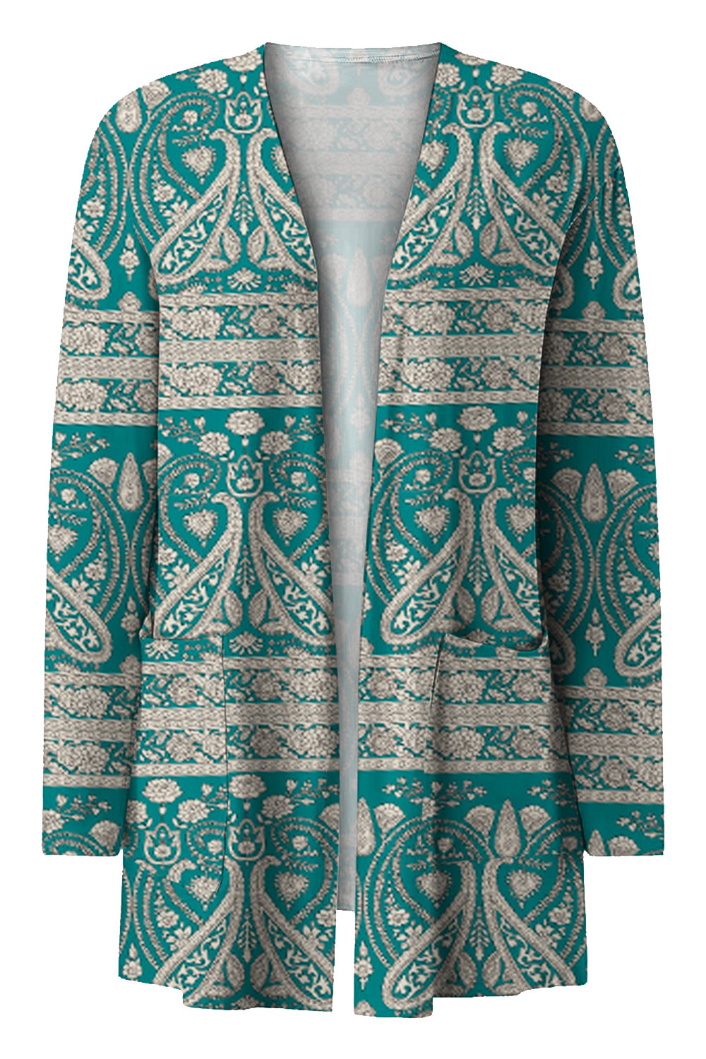 Printed Long Sleeve Cardigan - Teal - View 3
