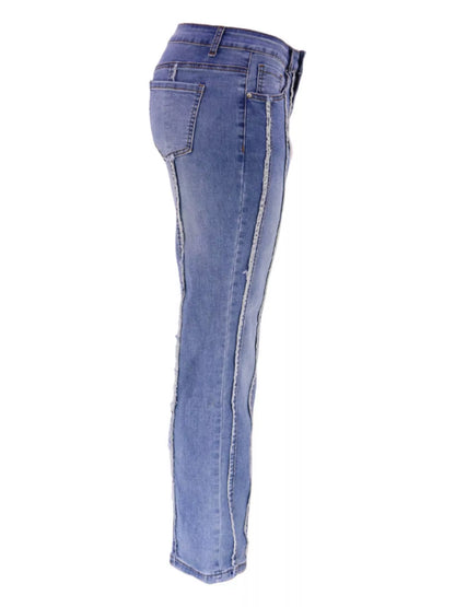 Striped Low-Rise Flare Jeans - Blue - View 7