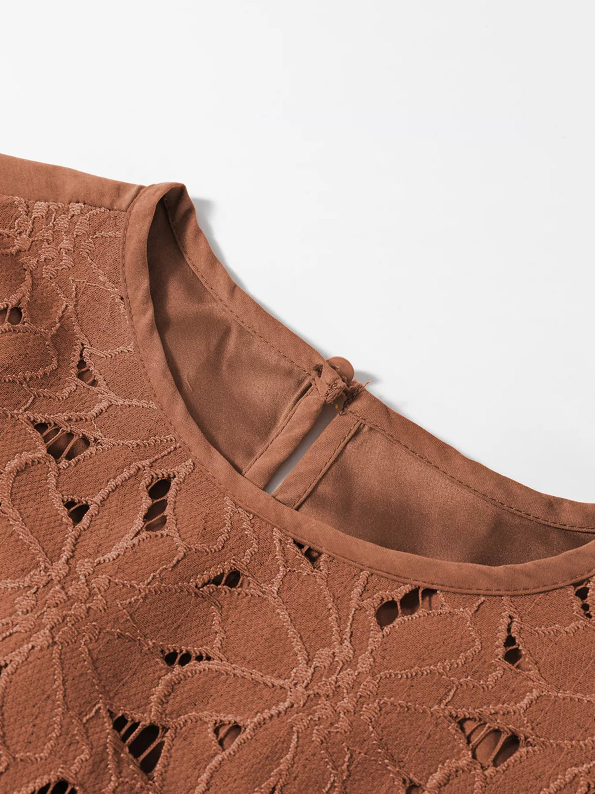 Floral Lace Crochet Tiered Ruffled Mini Dress - Caramel - View 4