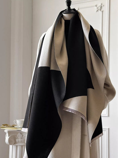 Color Block Raw Hem Scarf - Beige - View 1