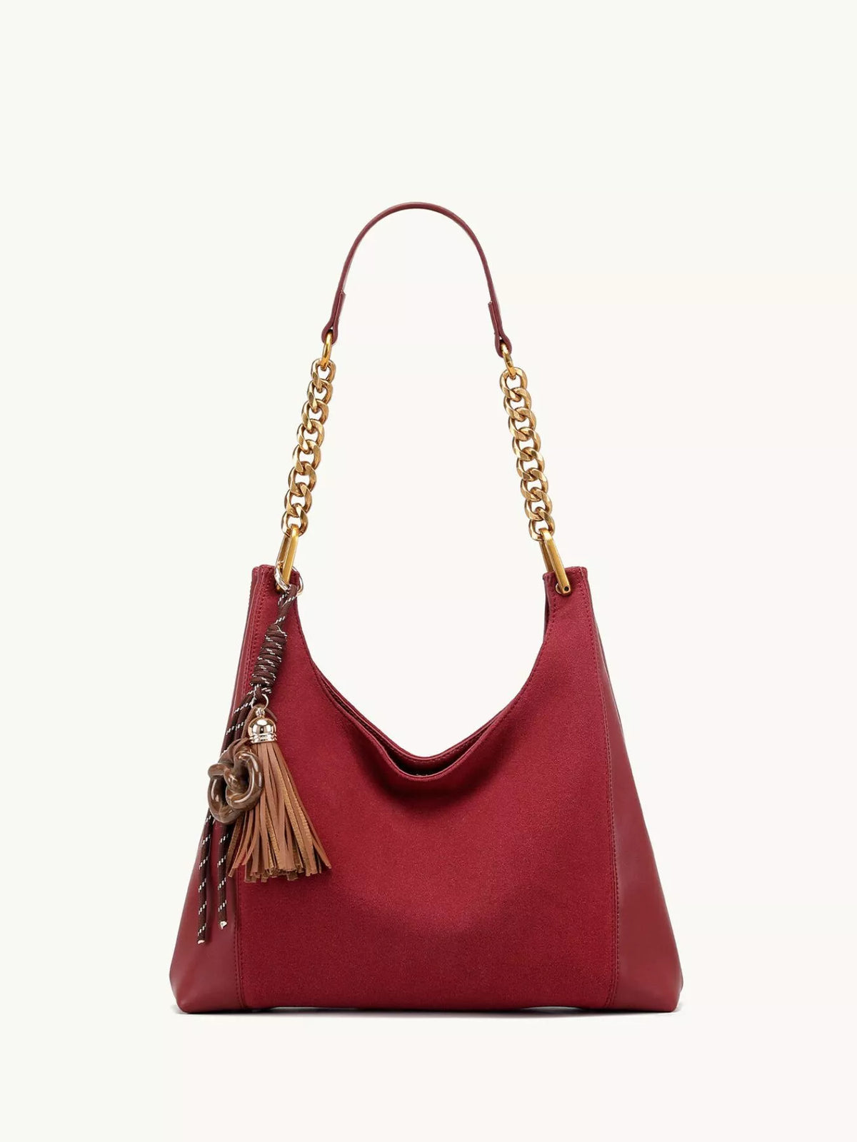 Chain Strap Tassel Charm Shoulder Bag - Wine Red - View 6