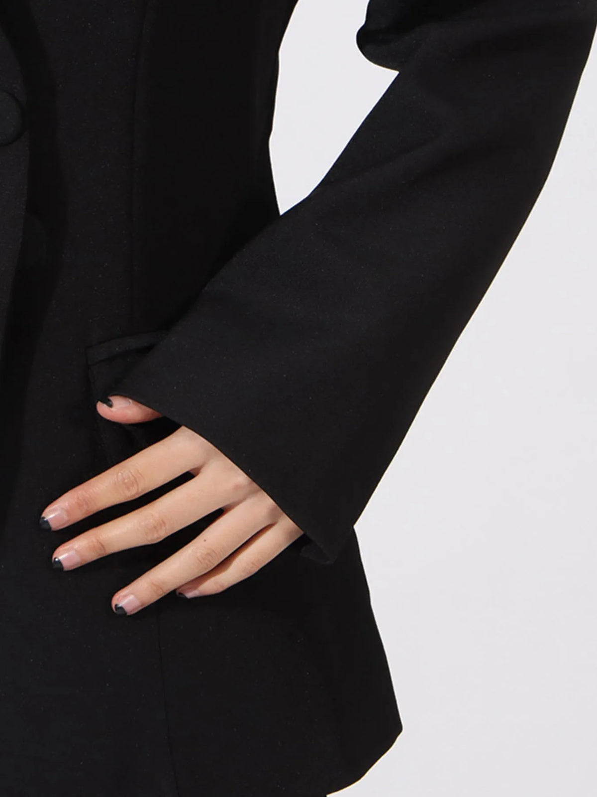 Flower Button Front Long Sleeve Blazer - Black - View 7