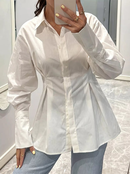 Button-Down Lantern Sleeve Shirt - White - View 1
