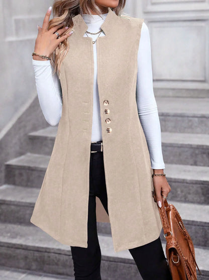 Button Up Longline Vest Coat - Apricot - View 2