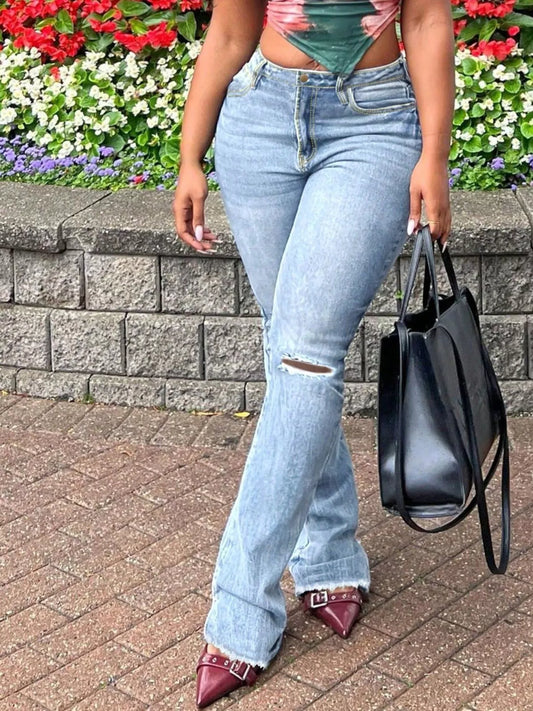 Ripped Knee Flare Jeans - product photo 2