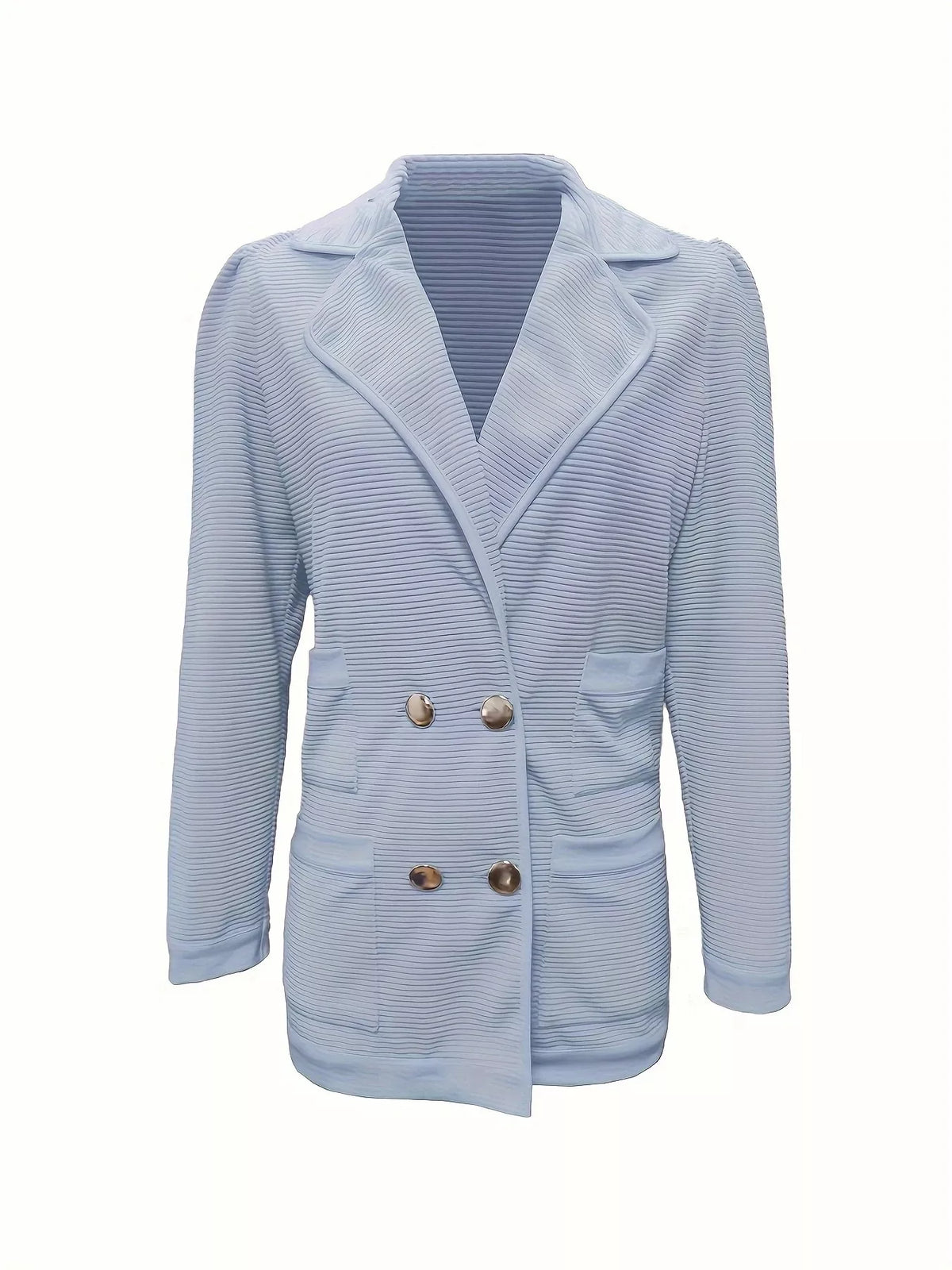 Texture Knit Double-Breasted Blazer - Sky Blue - View 11