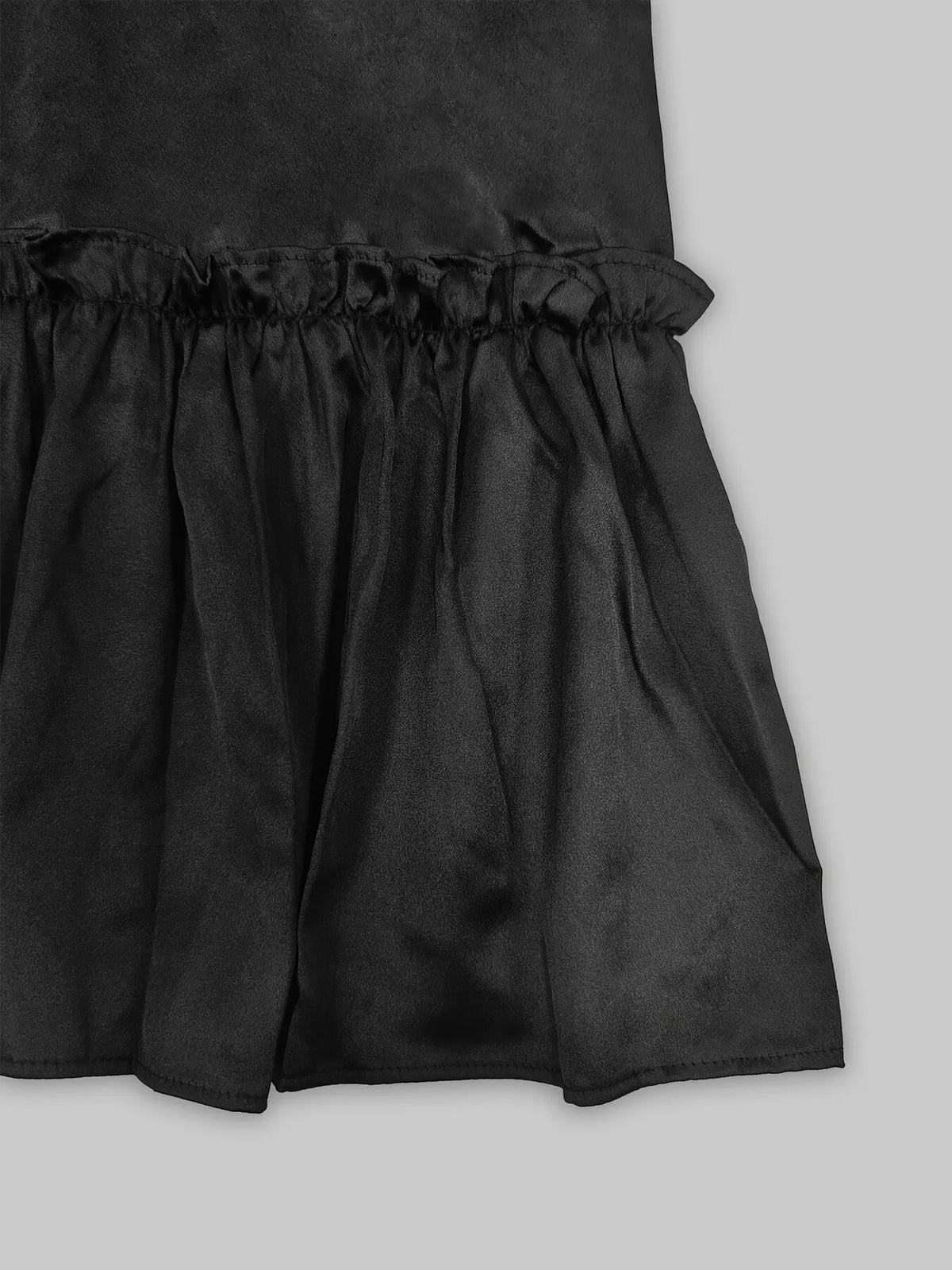Pearl-Embellished Mock Neck Ruffle Hem Dress - Black - View 10