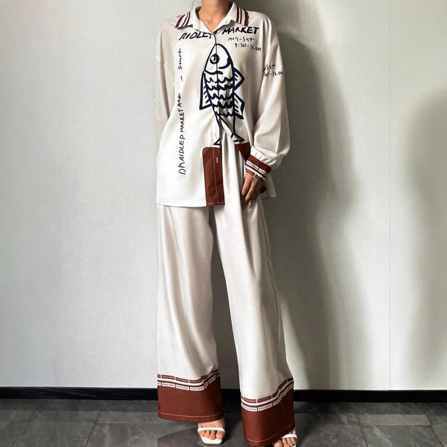 3D Digital Print Women's Four-Way Stretch Long Sleeve Shirt Set Fashion Personality Casual