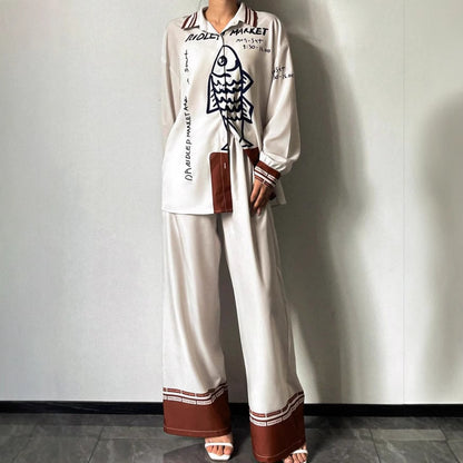 3D Digital Print Women's Four-Way Stretch Long Sleeve Shirt Set Fashion Personality Casual