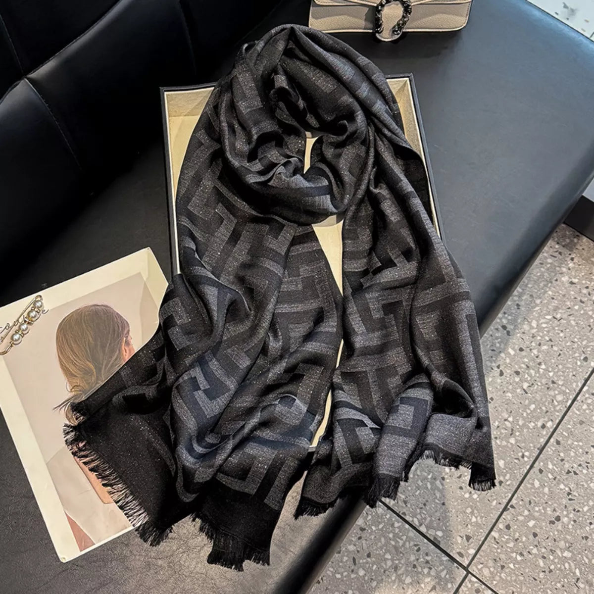 Raw Hem Scarf - Black - View 7