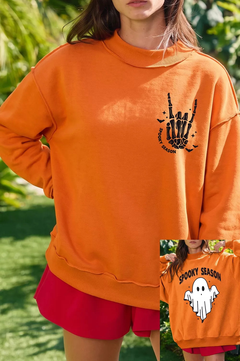 Spooky Season Mock Neck Reversible Halloween Sweatshirt - Orange - View 3