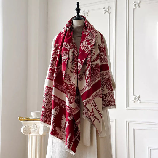 Raw Hem Winter Scarf - Deep Red - View 1