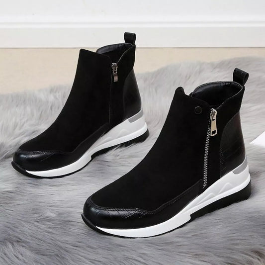 Side Zipper Ankle Boots - Black - View 1
