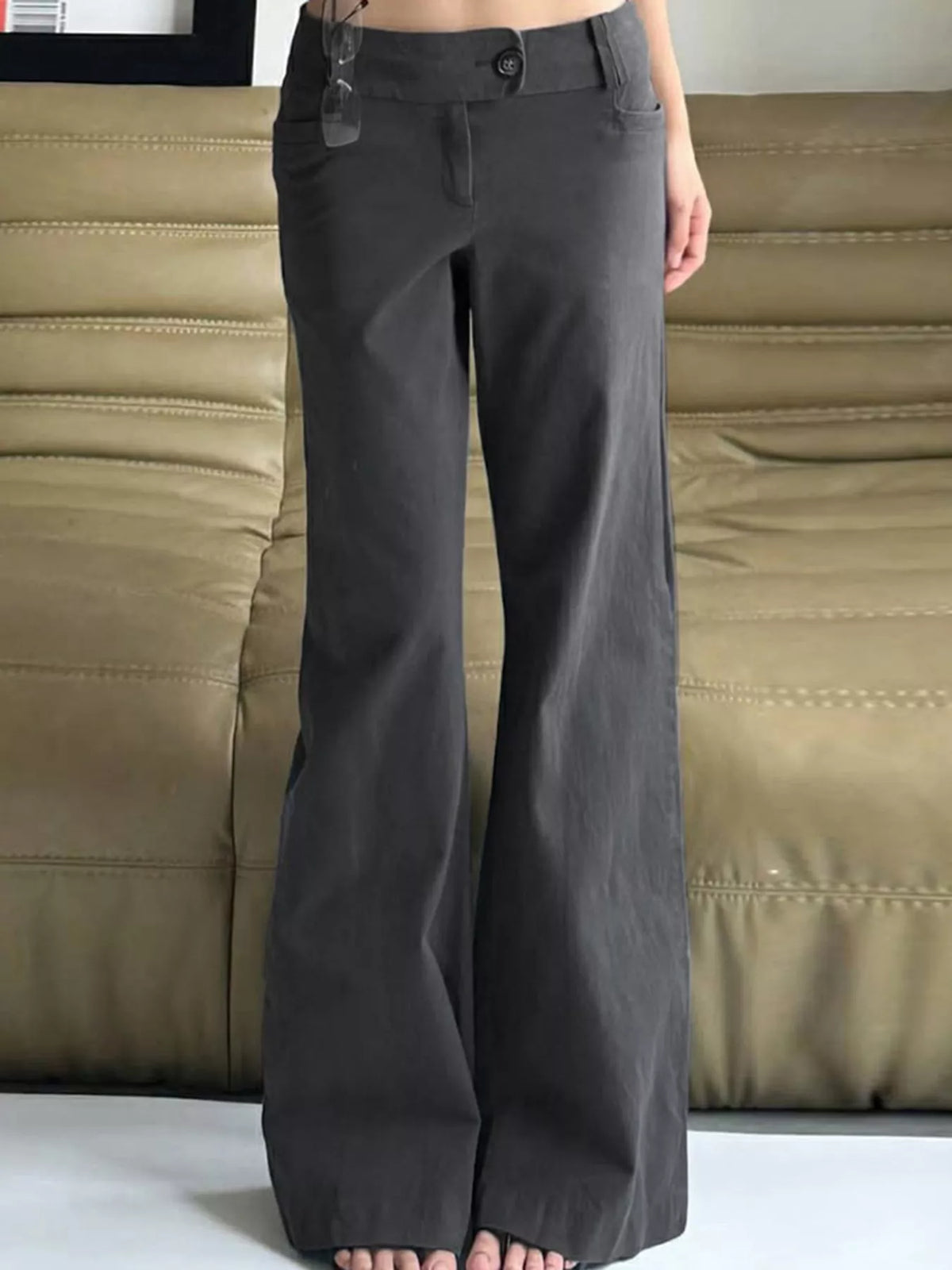 Loose Fit Flare Pants - Dark Gray - View 3