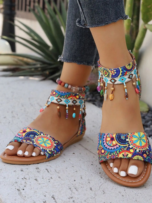 Beaded Ankle Strap Sandals - product photo 2