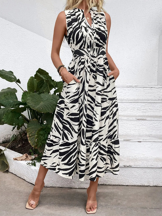 Printed Notched Sleeveless Midi Dress - product photo 1