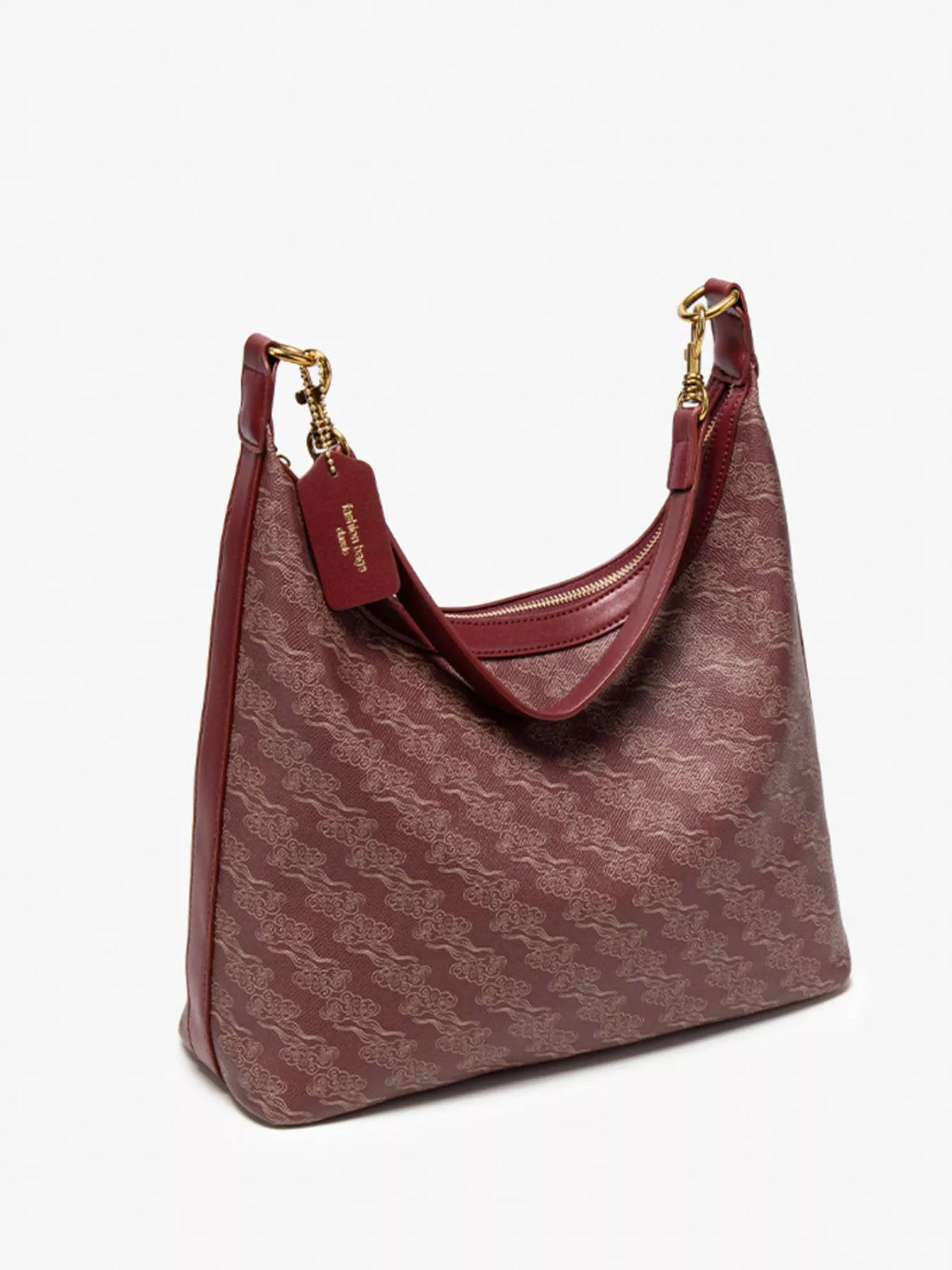 Printed PU Leather Shoulder Bag - Wine Red - View 5
