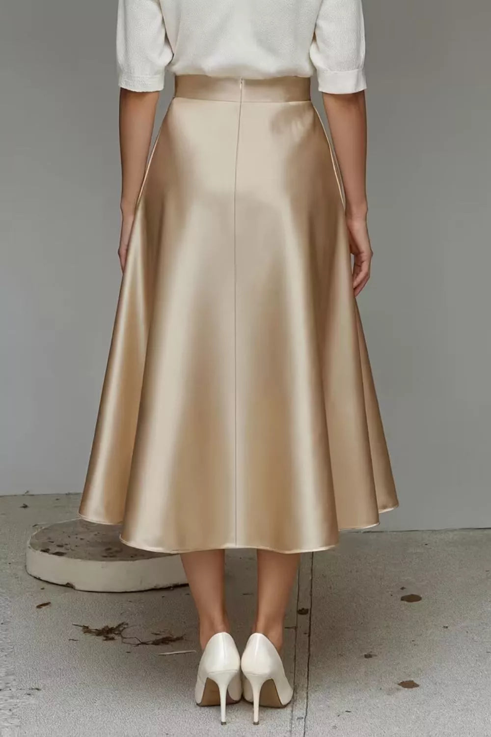 Satin A-Line Midi Skirt - Khaki - View 11