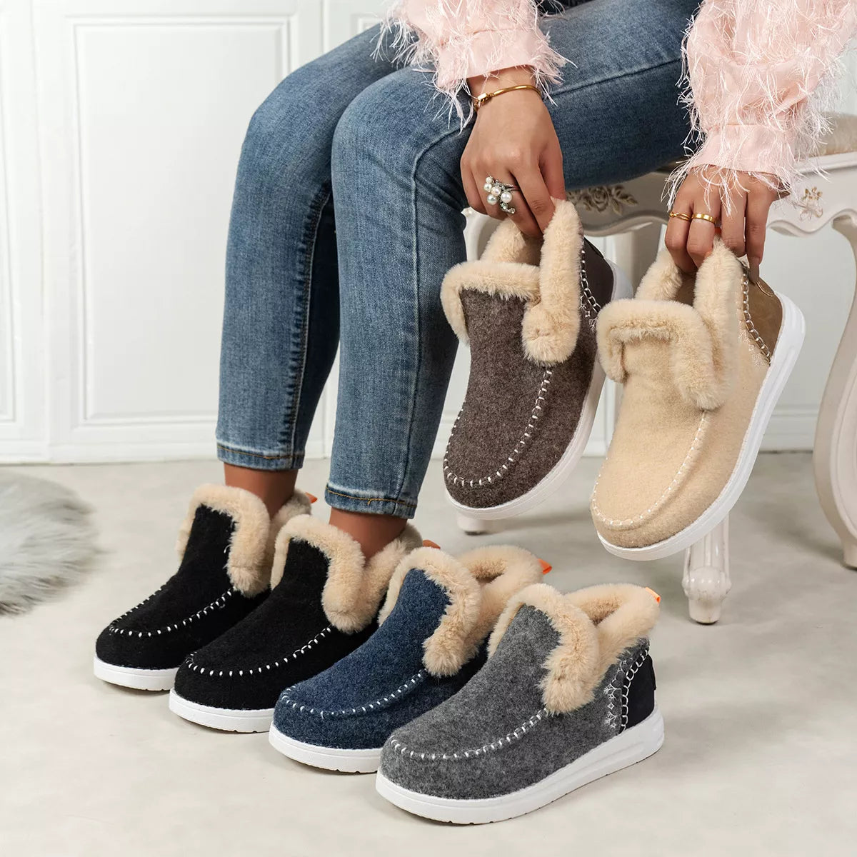 Round Toe Winter Ankle Boots - Color comparison - View 1