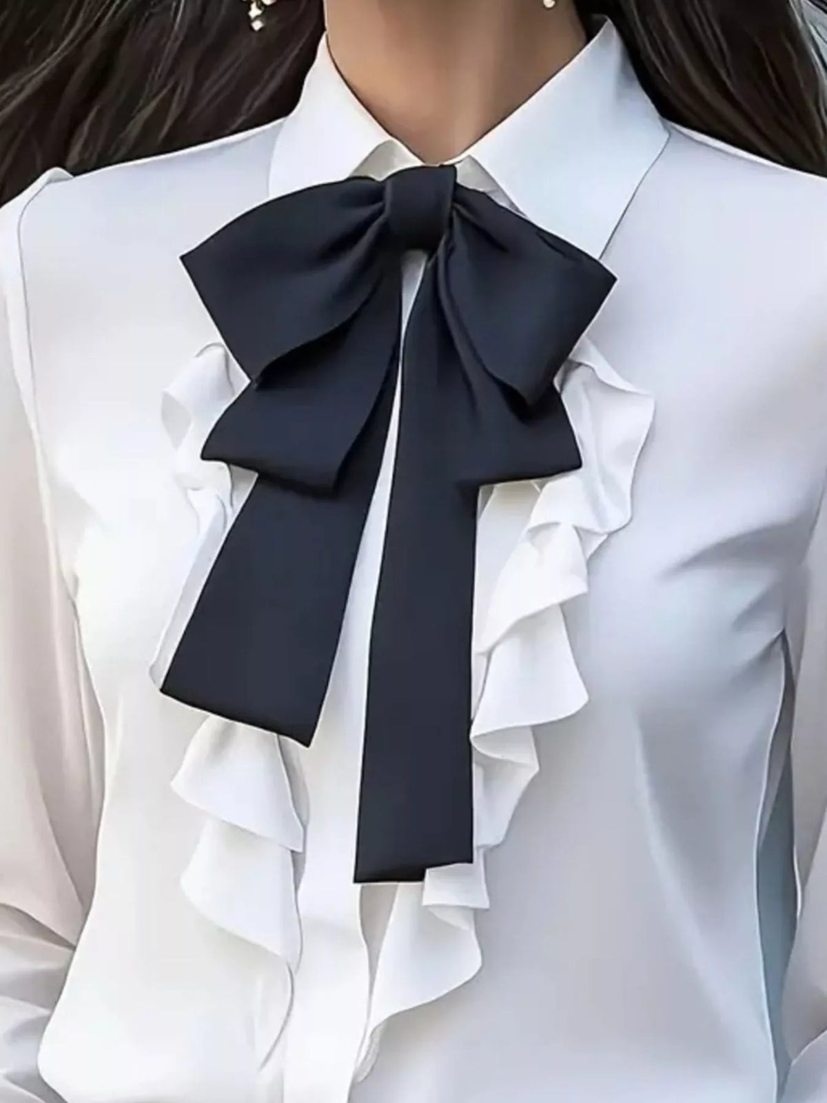 Ruffled Tie Front Long Sleeve Blouse - White - View 8