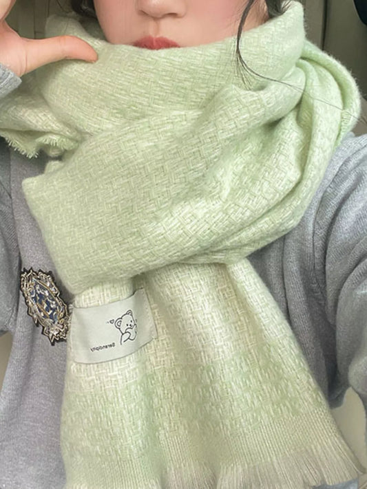 Raw Hem Scarf - Green - View 1