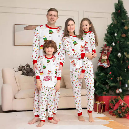 Christmas Cartoon Solid Color Christmas Tree Print Family Matching Pajama Set