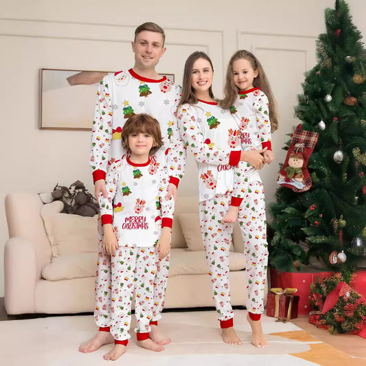 Christmas Cartoon Solid Color Christmas Tree Print Family Matching Pajama Set