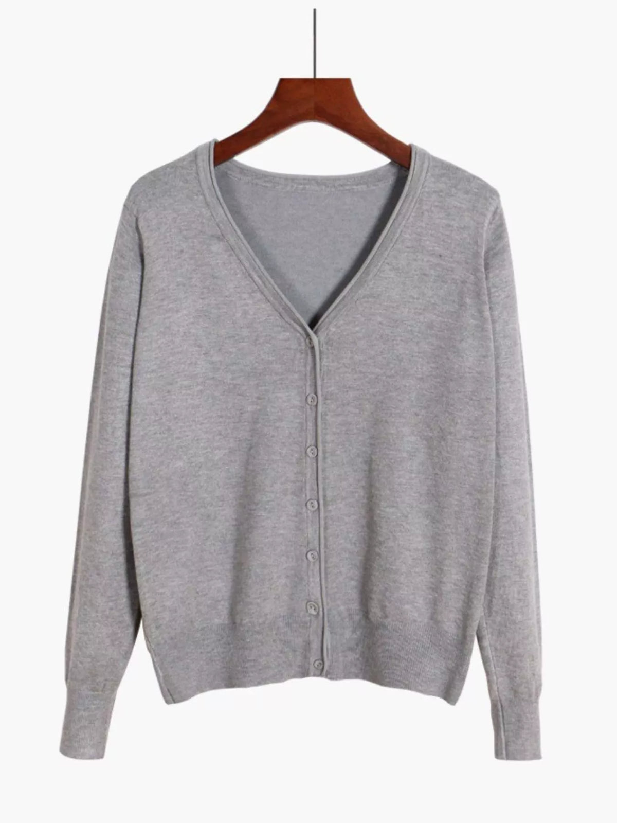 Classic V-Neck Button-Down Knit Cardigan - Light Gray - View 50
