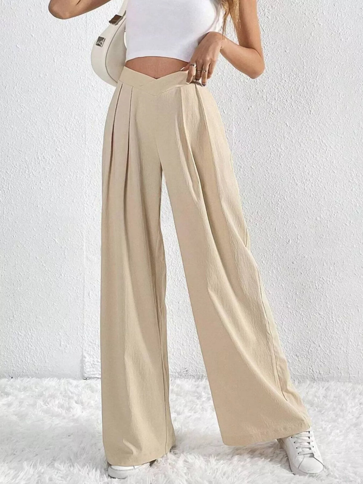 Pleated Wide Leg Pants - Apricot - View 2