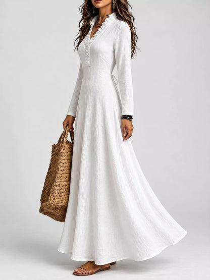 Full Size Frill Roll-Up Sleeve Maxi Dress Plus Size - White - View 3