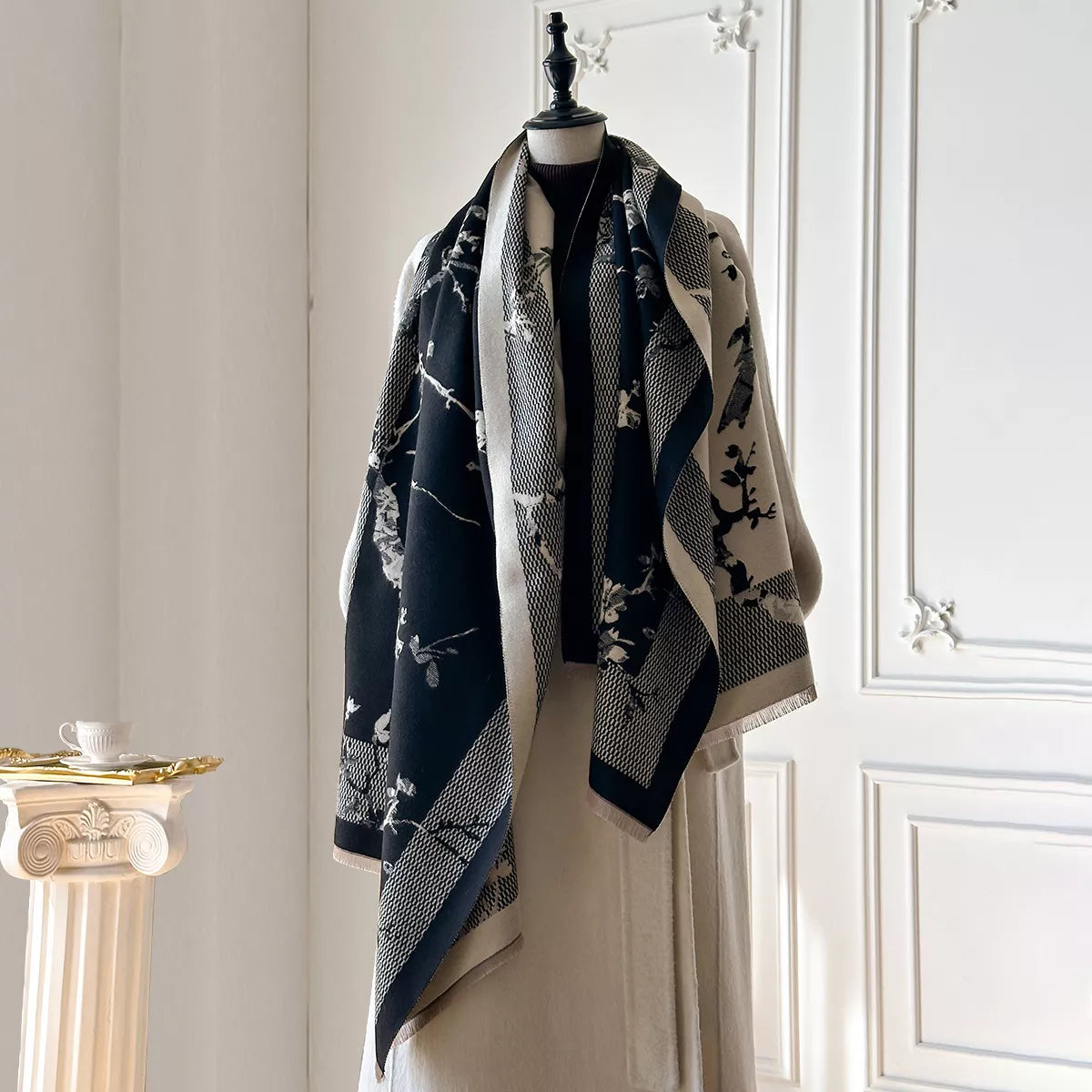 Raw Hem Winter Scarf - Black - View 3