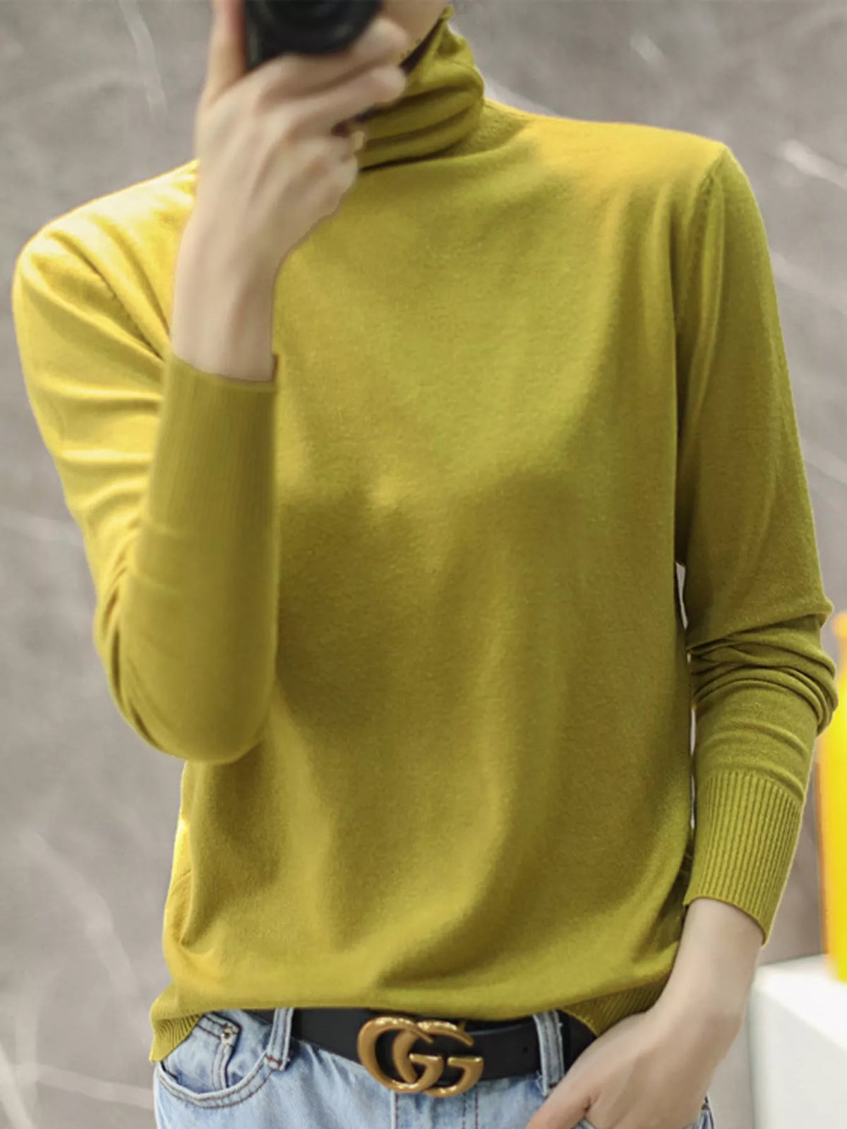 Full Size Slim-Fit Turtleneck Knit Top Plus Size - Olive Green - View 43