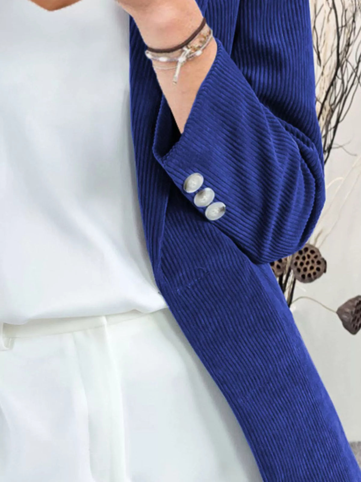 Corduroy Lapel Collar Casual Blazer - Color Blue - View 11