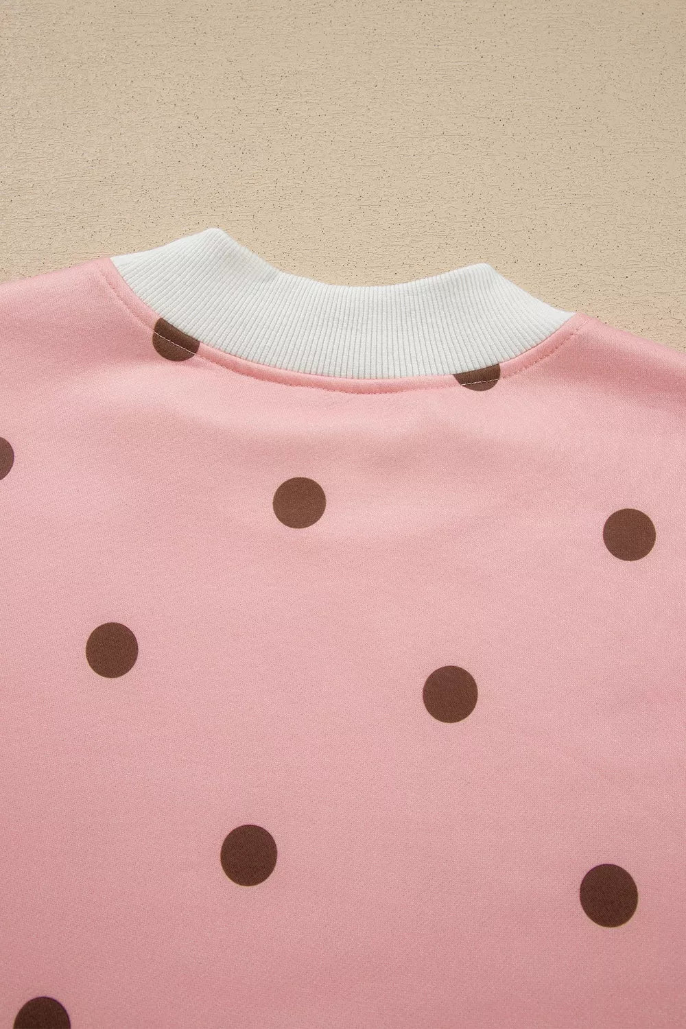 Polka Dot Long Sleeve Sweatshirt and Shorts Lounge Set - Pale Blush - View 6