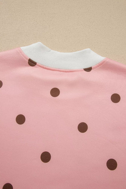 Polka Dot Long Sleeve Sweatshirt and Shorts Lounge Set - Pale Blush - View 6