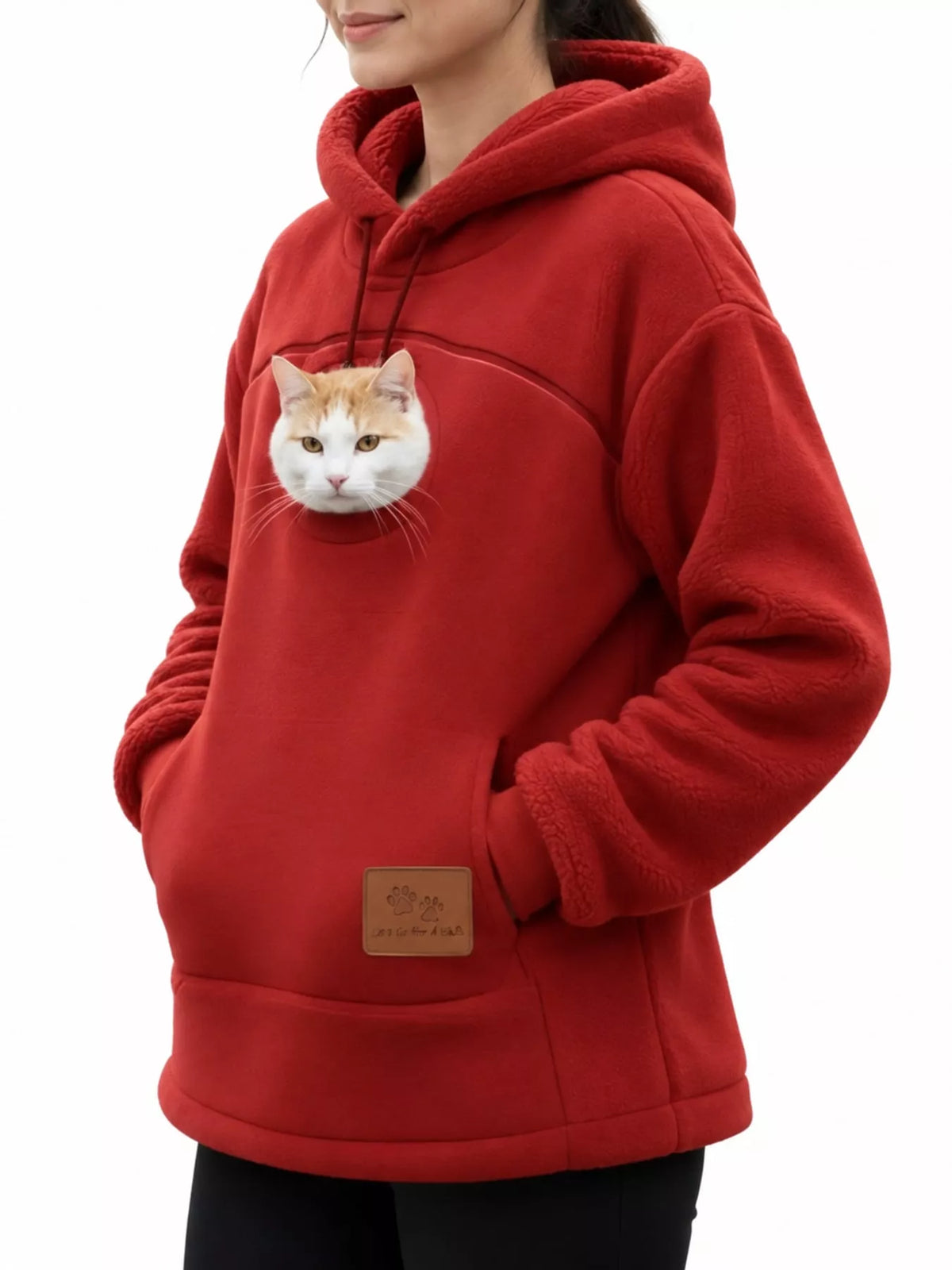 Full Size Fleece Pet-Carrying Hoodie with Cat Pouch Plus Size - Red - View 1